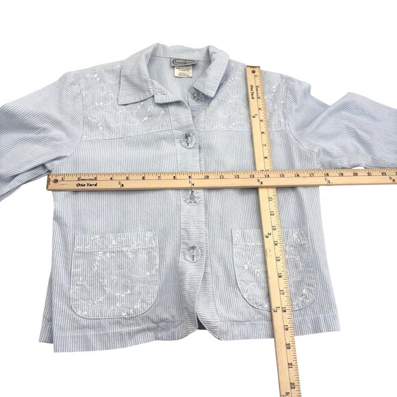 Saint Germain Paris Blue Striped Embroidered Cotton Jacket XSmall Made In‎ USA - Picture 3 of 4